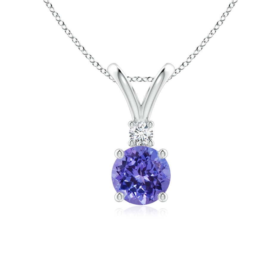 6mm AA Round Tanzanite Solitaire V-Bale Pendant with Diamond in S999 Silver 