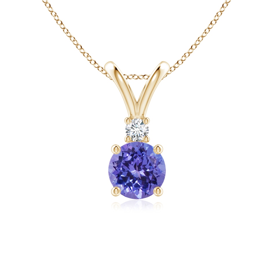 6mm AA Round Tanzanite Solitaire V-Bale Pendant with Diamond in Yellow Gold 