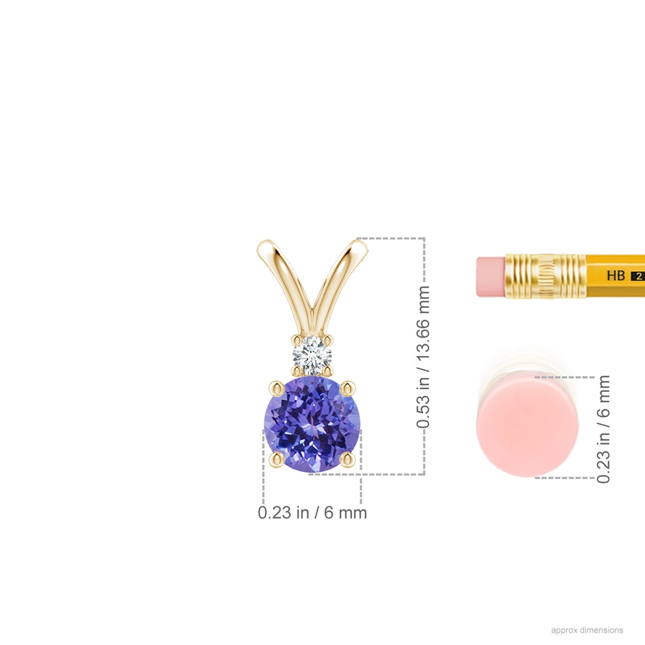 6mm AA Round Tanzanite Solitaire V-Bale Pendant with Diamond in Yellow Gold ruler
