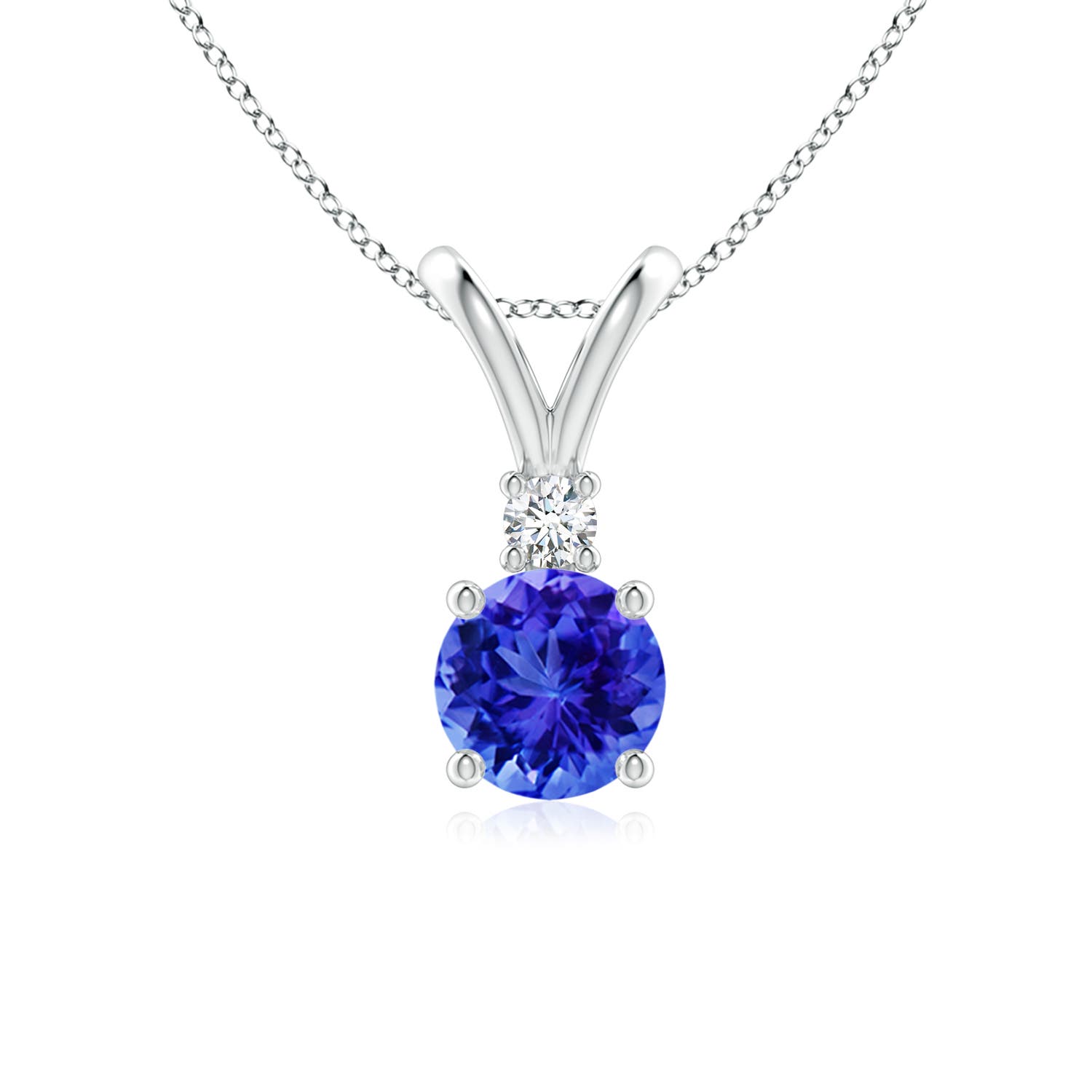 6mm AAA Round Tanzanite Solitaire V-Bale Pendant with Diamond in P950 Platinum