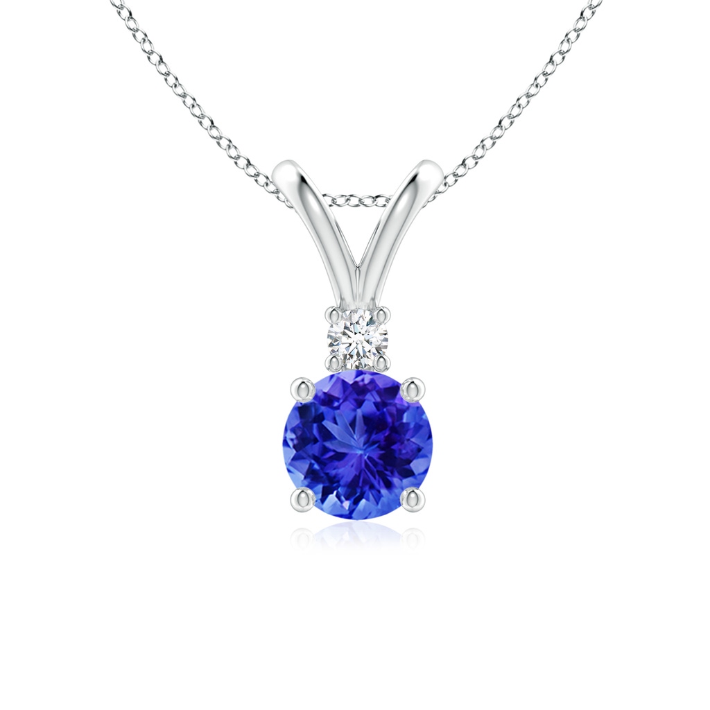 6mm AAA Round Tanzanite Solitaire V-Bale Pendant with Diamond in White Gold