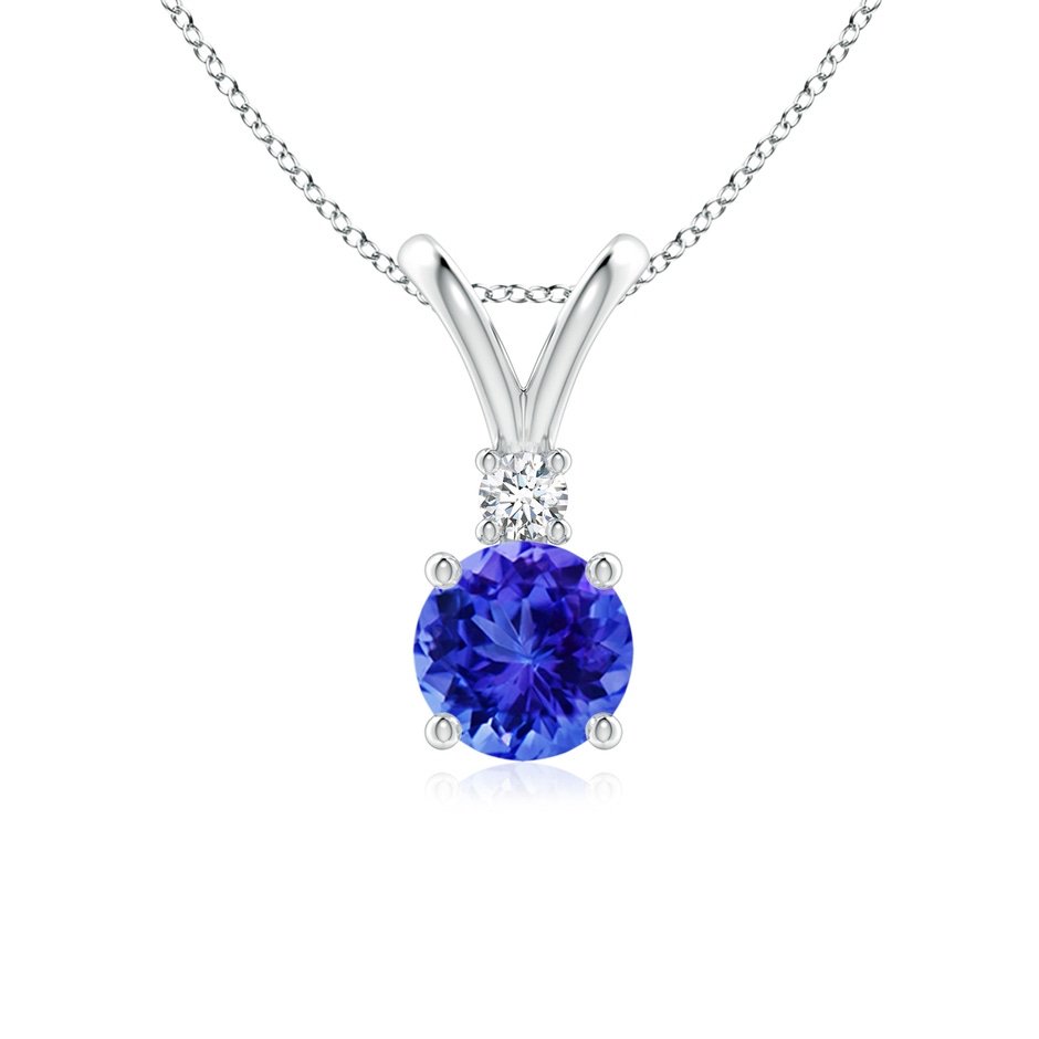 6mm AAA Round Tanzanite Solitaire V-Bale Pendant with Diamond in White Gold 