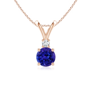 6mm AAAA Round Tanzanite Solitaire V-Bale Pendant with Diamond in 9K Rose Gold