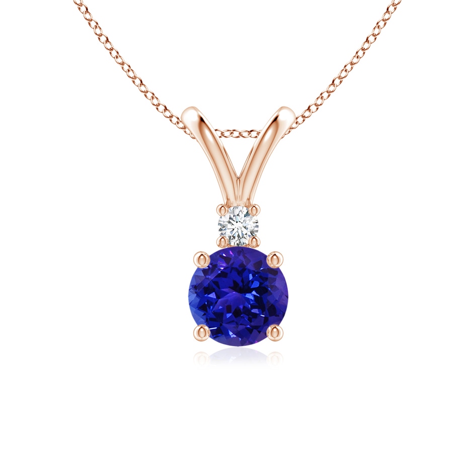 6mm AAAA Round Tanzanite Solitaire V-Bale Pendant with Diamond in 9K Rose Gold 