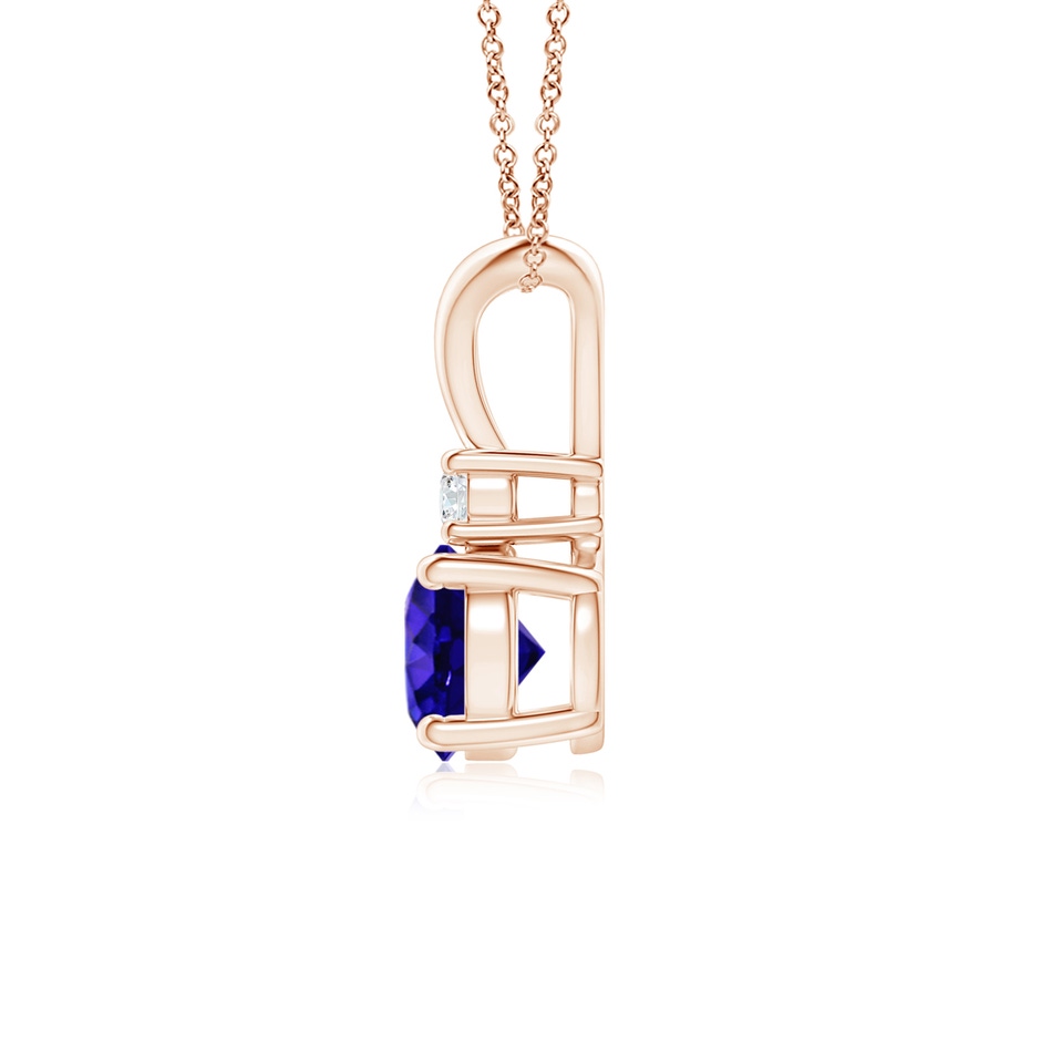 6mm AAAA Round Tanzanite Solitaire V-Bale Pendant with Diamond in 9K Rose Gold side 1