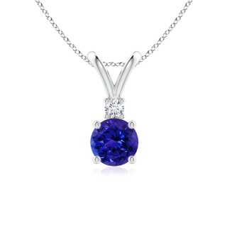 6mm AAAA Round Tanzanite Solitaire V-Bale Pendant with Diamond in P950 Platinum