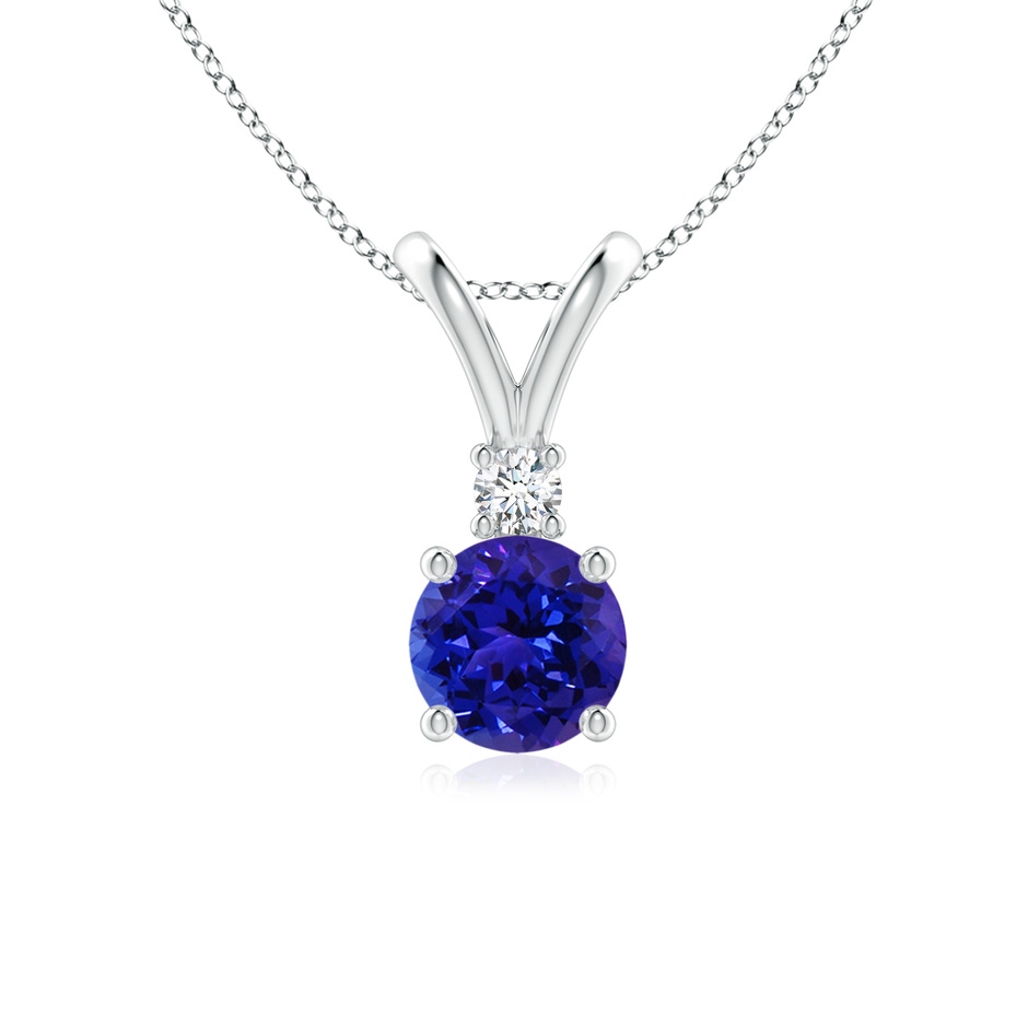 6mm AAAA Round Tanzanite Solitaire V-Bale Pendant with Diamond in White Gold 