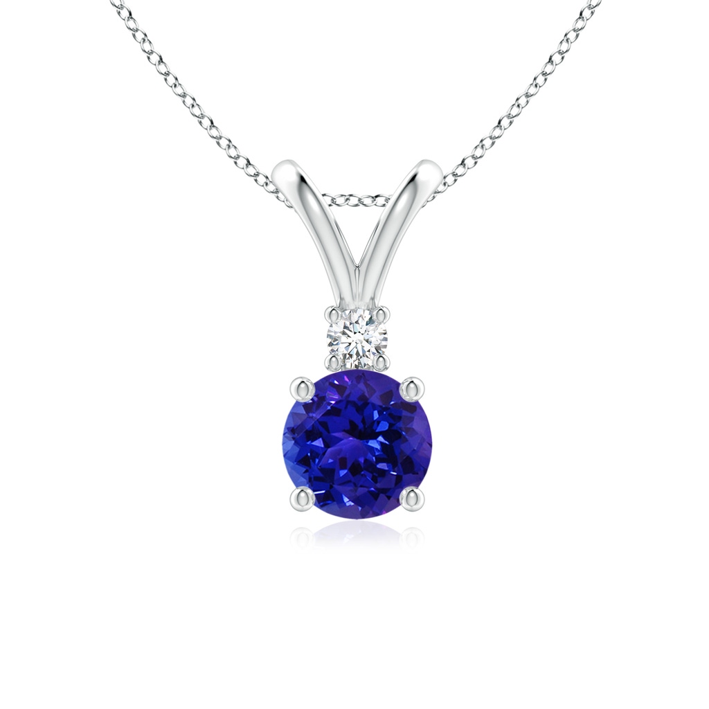 6mm AAAA Round Tanzanite Solitaire V-Bale Pendant with Diamond in White Gold