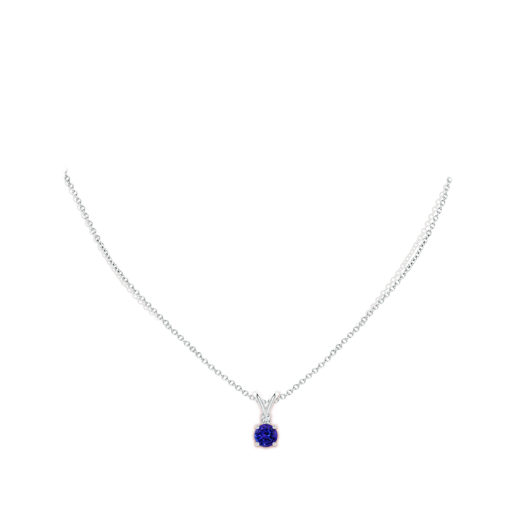 6mm AAAA Round Tanzanite Solitaire V-Bale Pendant with Diamond in White Gold Body-Neck