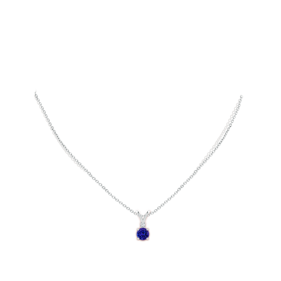 6mm AAAA Round Tanzanite Solitaire V-Bale Pendant with Diamond in White Gold body-neck