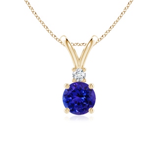 6mm AAAA Round Tanzanite Solitaire V-Bale Pendant with Diamond in Yellow Gold