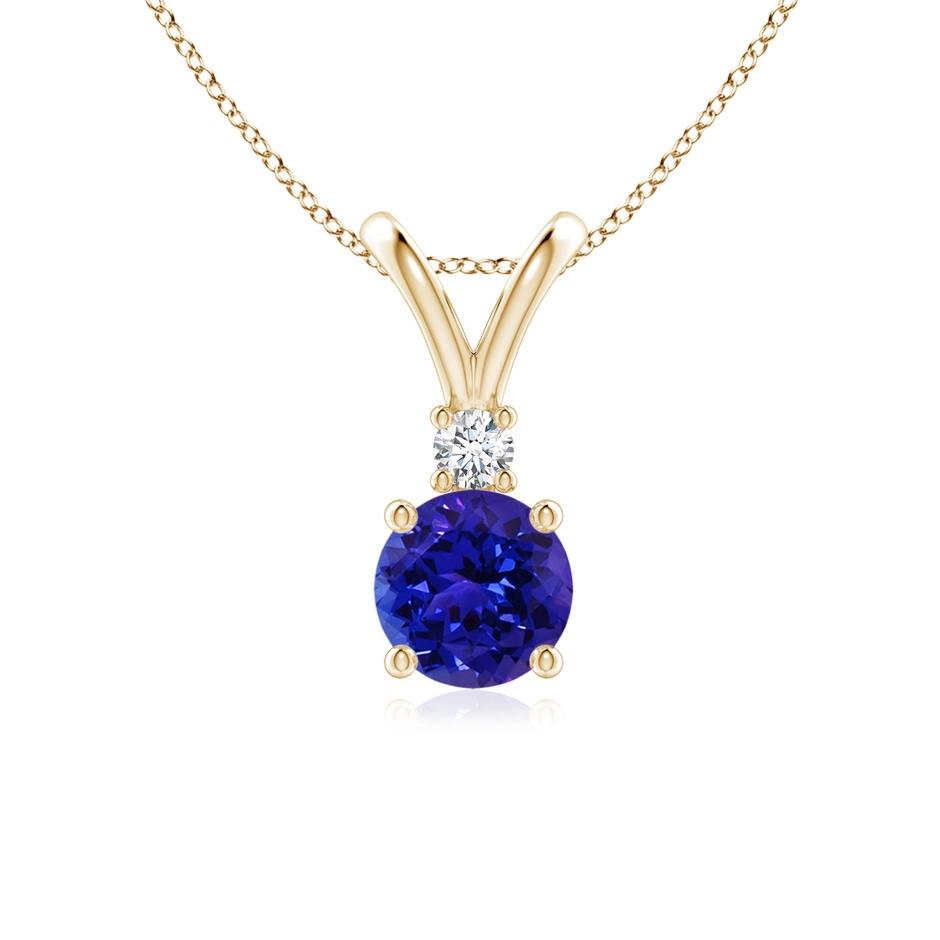 6mm AAAA Round Tanzanite Solitaire V-Bale Pendant with Diamond in Yellow Gold 