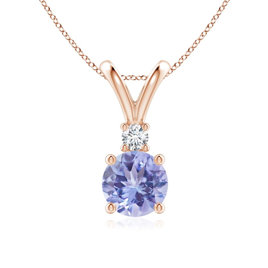 7mm A Round Tanzanite Solitaire V-Bale Pendant with Diamond in Rose Gold 