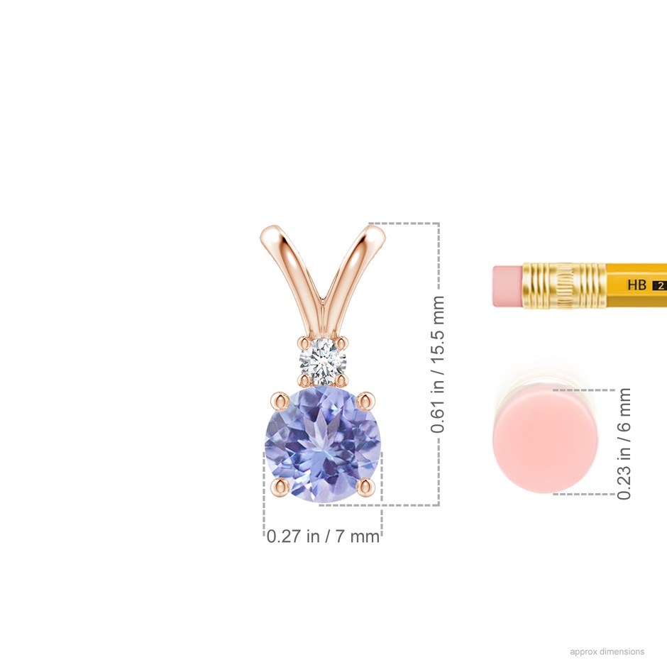 7mm A Round Tanzanite Solitaire V-Bale Pendant with Diamond in Rose Gold ruler