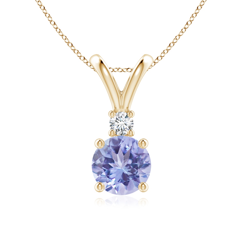 7mm A Round Tanzanite Solitaire V-Bale Pendant with Diamond in Yellow Gold 