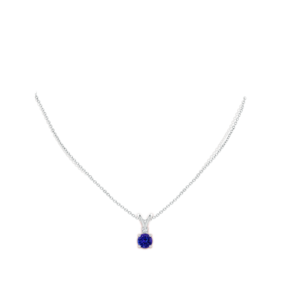 7mm AAAA Round Tanzanite Solitaire V-Bale Pendant with Diamond in P950 Platinum pen