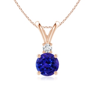 7mm AAAA Round Tanzanite Solitaire V-Bale Pendant with Diamond in Rose Gold