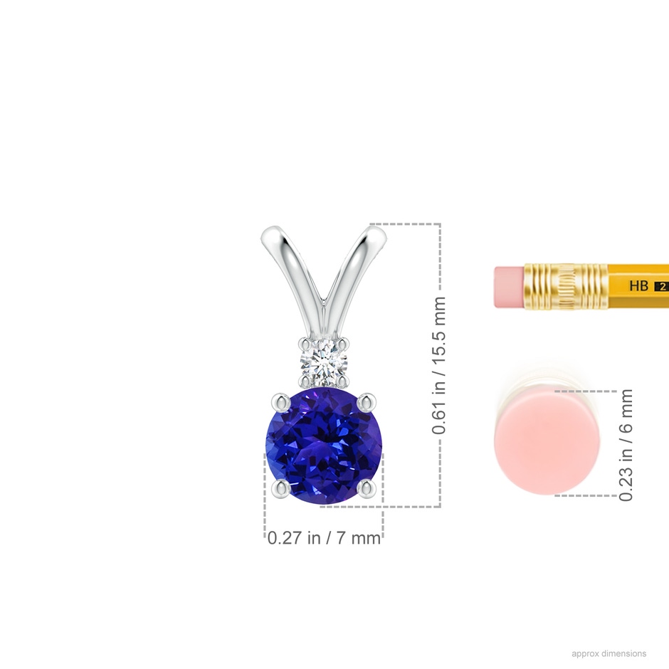 7mm AAAA Round Tanzanite Solitaire V-Bale Pendant with Diamond in White Gold ruler