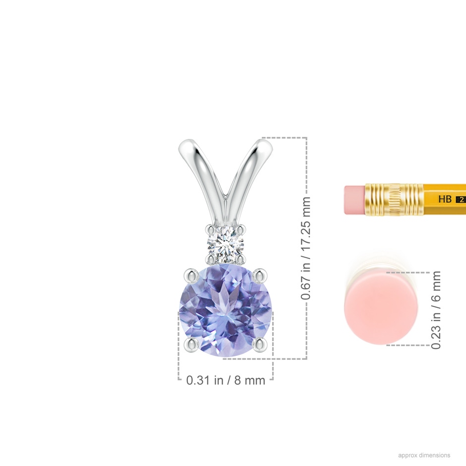 8mm A Round Tanzanite Solitaire V-Bale Pendant with Diamond in P950 Platinum ruler