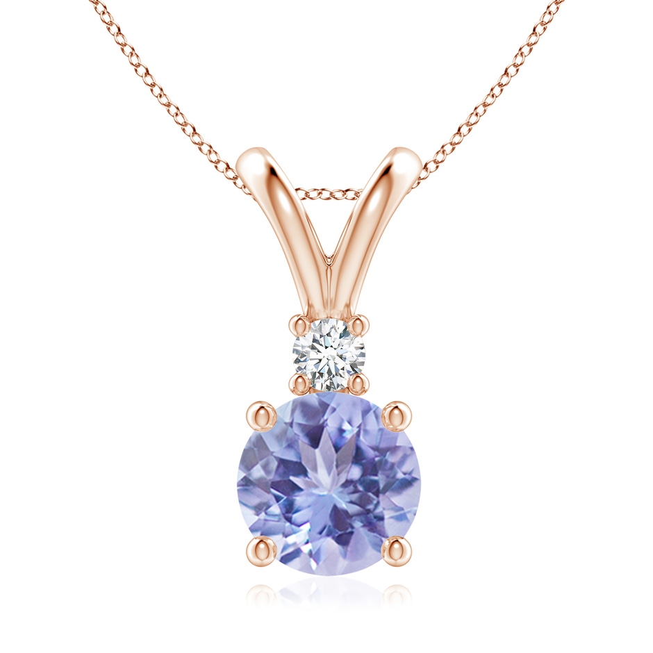 8mm A Round Tanzanite Solitaire V-Bale Pendant with Diamond in Rose Gold 