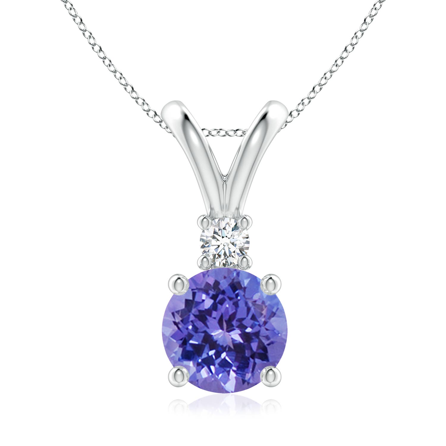 8mm AA Round Tanzanite Solitaire V-Bale Pendant with Diamond in P950 Platinum