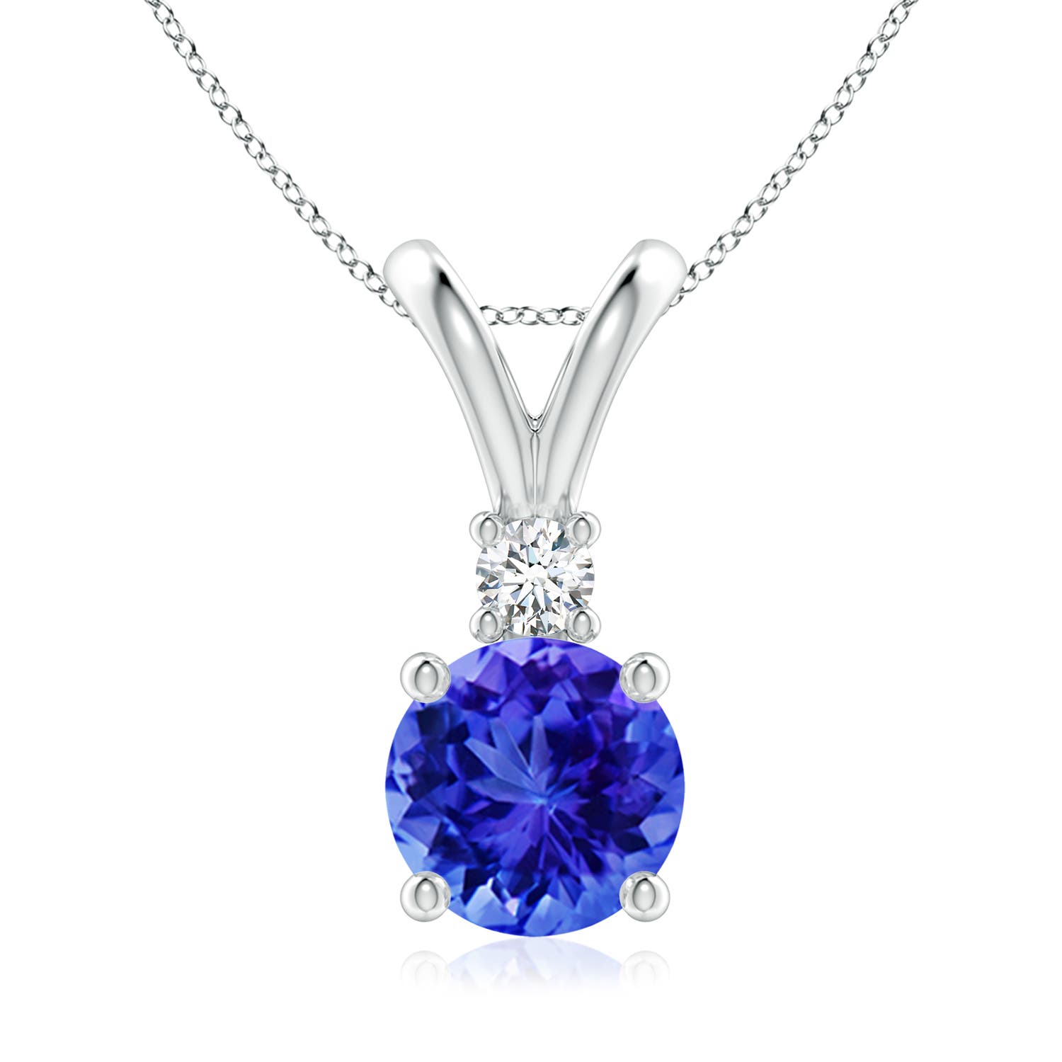 8mm AAA Round Tanzanite Solitaire V-Bale Pendant with Diamond in P950 Platinum