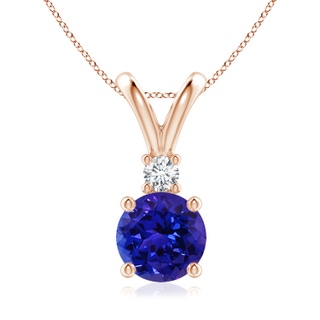 8mm AAAA Round Tanzanite Solitaire V-Bale Pendant with Diamond in Rose Gold