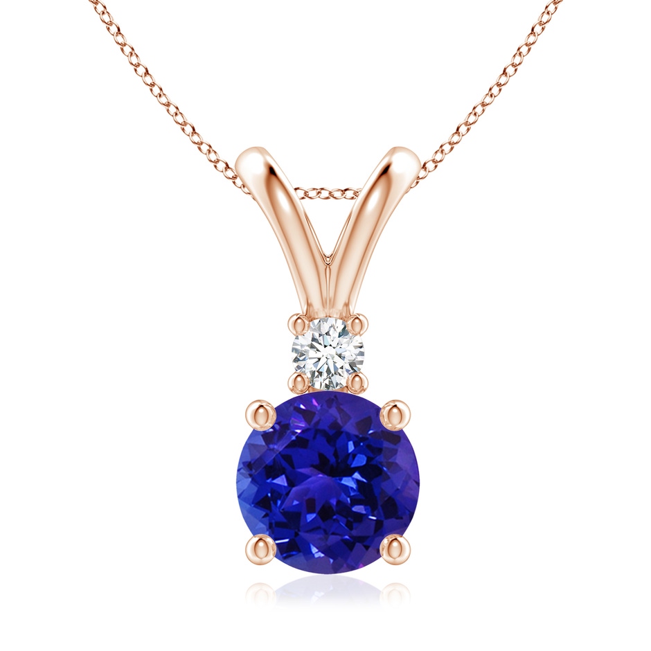 8mm AAAA Round Tanzanite Solitaire V-Bale Pendant with Diamond in Rose Gold 