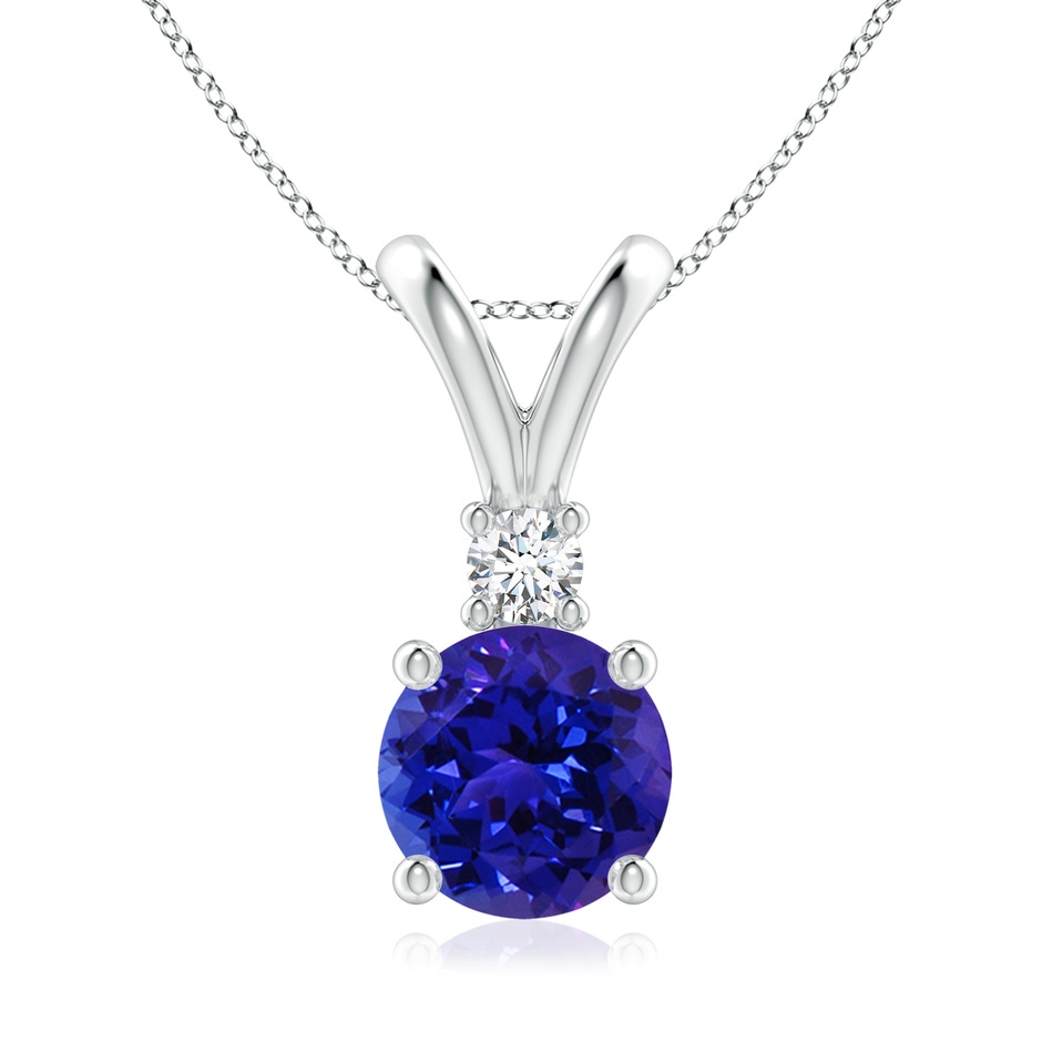 8mm AAAA Round Tanzanite Solitaire V-Bale Pendant with Diamond in White Gold 