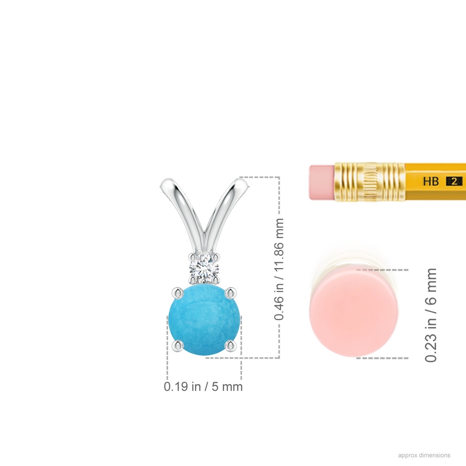 5mm A Round Turquoise Solitaire V-Bale Pendant with Diamond in S999 Silver ruler