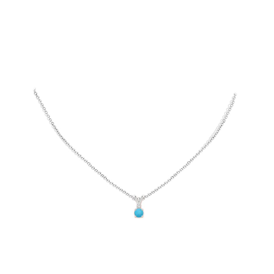 5mm A Round Turquoise Solitaire V-Bale Pendant with Diamond in White Gold pen