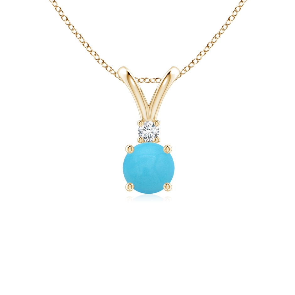 5mm AA Round Turquoise Solitaire V-Bale Pendant with Diamond in Yellow Gold 