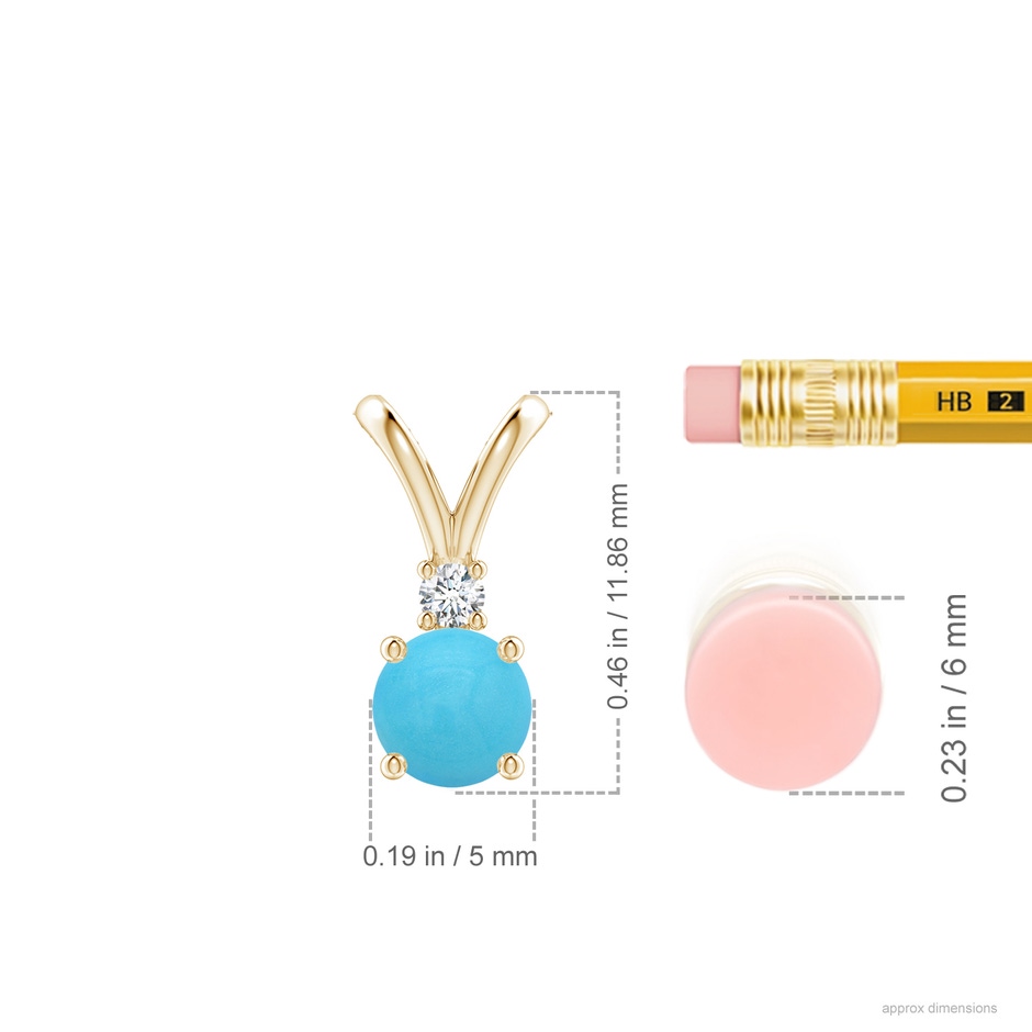 5mm AA Round Turquoise Solitaire V-Bale Pendant with Diamond in Yellow Gold ruler