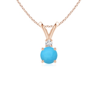5mm AAA Round Turquoise Solitaire V-Bale Pendant with Diamond in Rose Gold