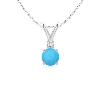 5mm AAA Round Turquoise Solitaire V-Bale Pendant with Diamond in White Gold