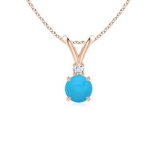 5mm AAAA Round Turquoise Solitaire V-Bale Pendant with Diamond in Rose Gold