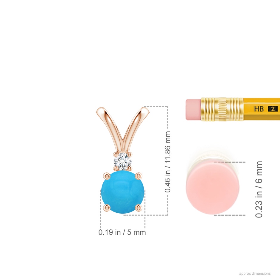 5mm AAAA Round Turquoise Solitaire V-Bale Pendant with Diamond in Rose Gold ruler