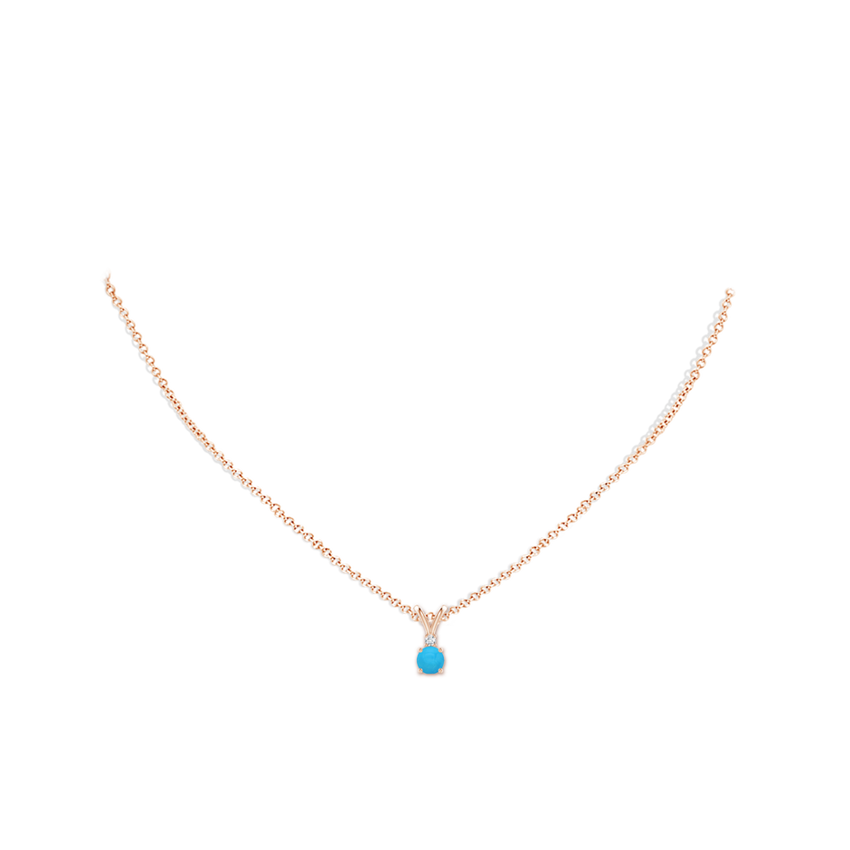 5mm AAAA Round Turquoise Solitaire V-Bale Pendant with Diamond in Rose Gold pen