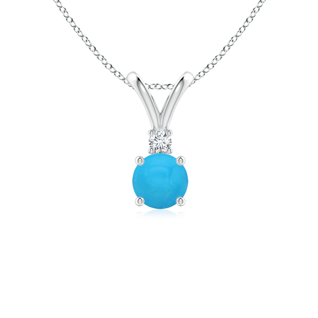 5mm AAAA Round Turquoise Solitaire V-Bale Pendant with Diamond in S999 Silver