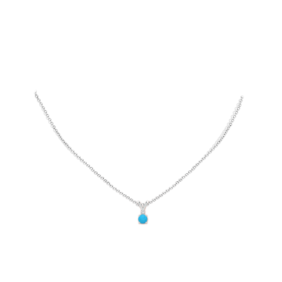 5mm AAAA Round Turquoise Solitaire V-Bale Pendant with Diamond in White Gold pen