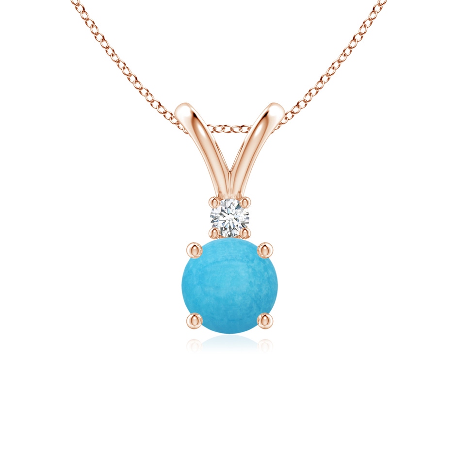 6mm A Round Turquoise Solitaire V-Bale Pendant with Diamond in Rose Gold 