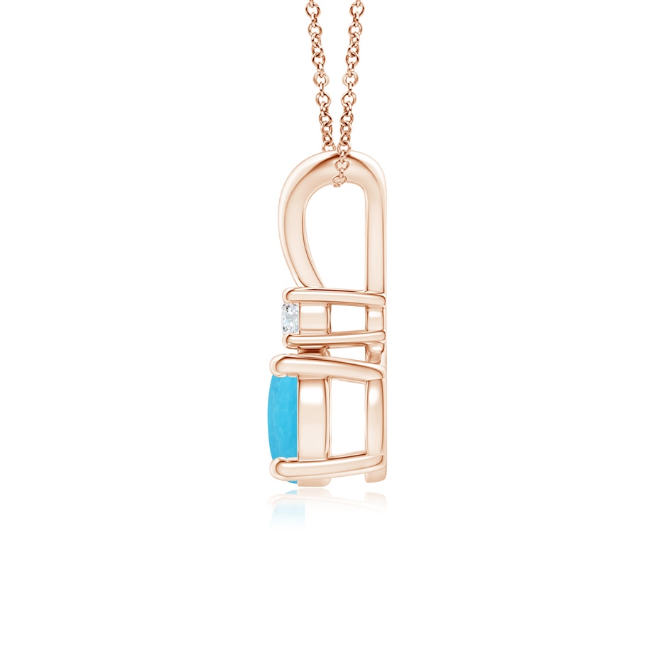 6mm A Round Turquoise Solitaire V-Bale Pendant with Diamond in Rose Gold side 199