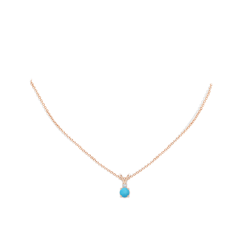6mm A Round Turquoise Solitaire V-Bale Pendant with Diamond in Rose Gold pen