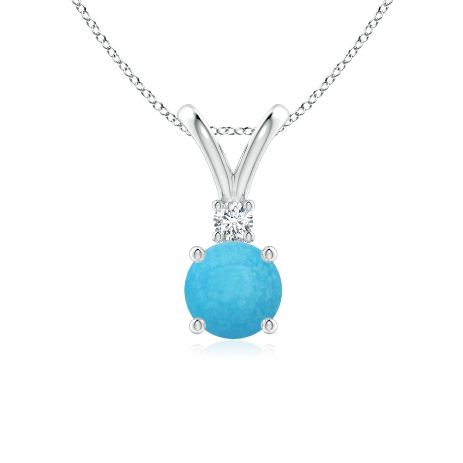 6mm A Round Turquoise Solitaire V-Bale Pendant with Diamond in White Gold 