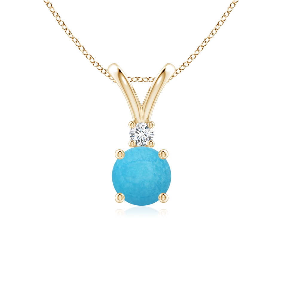 6mm A Round Turquoise Solitaire V-Bale Pendant with Diamond in Yellow Gold 