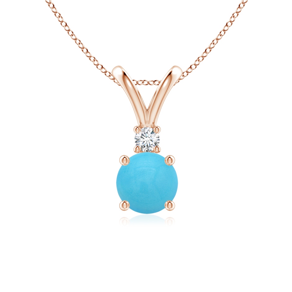 6mm AA Round Turquoise Solitaire V-Bale Pendant with Diamond in Rose Gold 