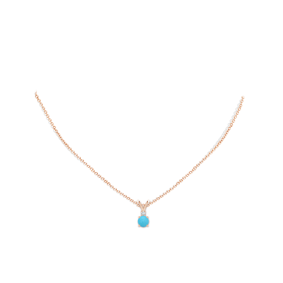 6mm AA Round Turquoise Solitaire V-Bale Pendant with Diamond in Rose Gold pen
