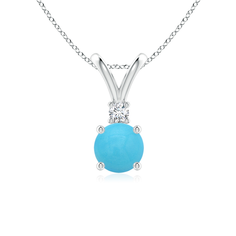 6mm AA Round Turquoise Solitaire V-Bale Pendant with Diamond in White Gold 