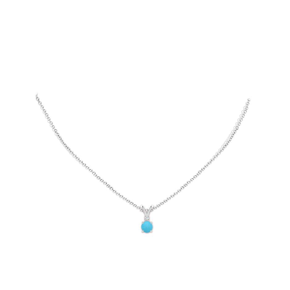 6mm AA Round Turquoise Solitaire V-Bale Pendant with Diamond in White Gold pen