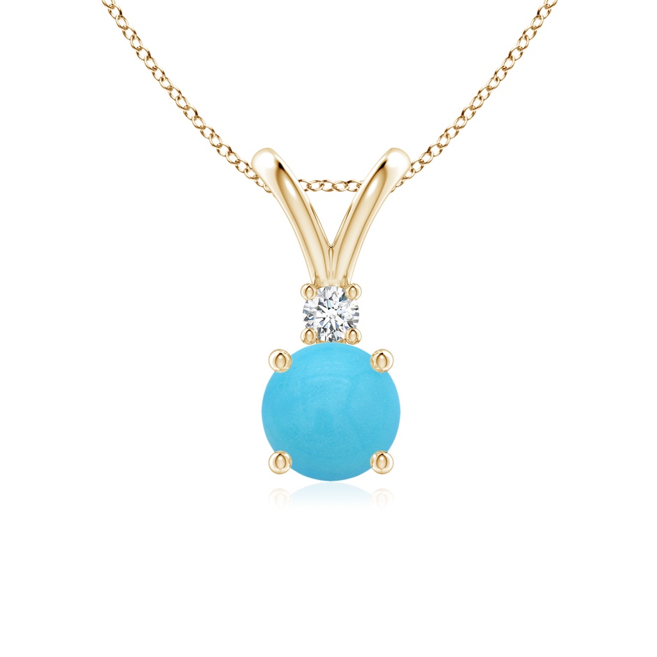 6mm AA Round Turquoise Solitaire V-Bale Pendant with Diamond in Yellow Gold 